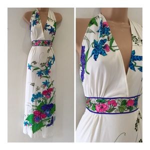 1970s Tropical Vintage Halter Dress